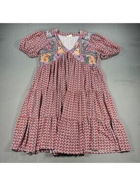 Bombay Paisley Floral Smocked Midi Dress Pink Green Cottagecore Size M